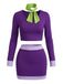 2PCS Purple 1960s Color Block Tie Neck Costume Set