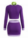 2PCS Purple 1960s Color Block Tie Neck Costume Set