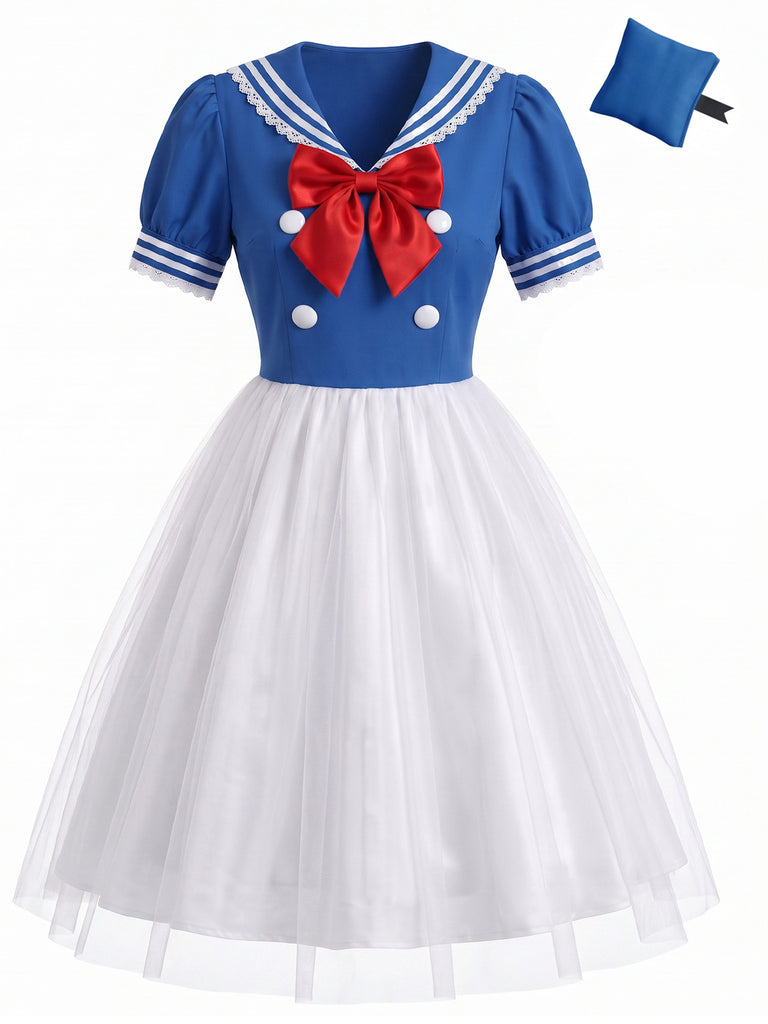 Blue 1950s Square Neck Dress 4