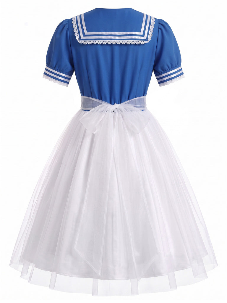 Blue 1950s Square Neck Dress 5