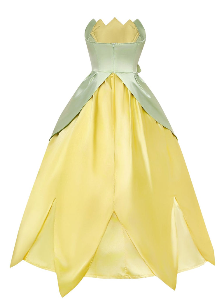 1950s Satin Fairy Green Leaf Petal Princess Costume Dress Set