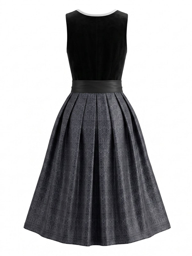 3PCS 1950s Polka Dot Mesh Crop Top & Contrast Trim Dress With Apron