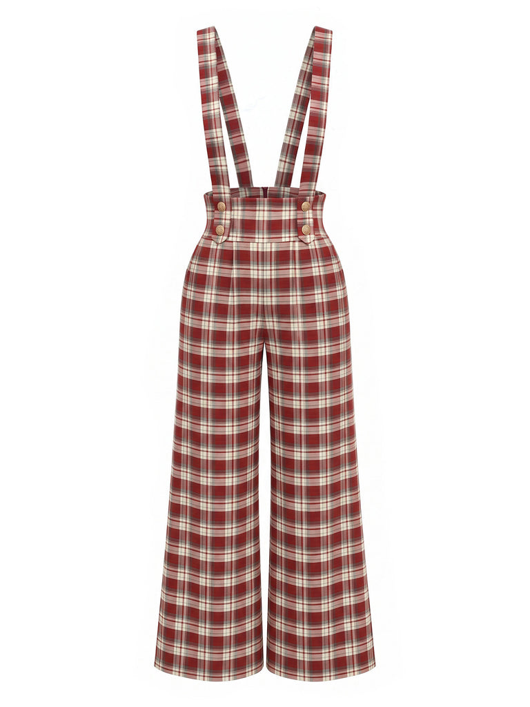 红黑拼色 1970s Plaid Jumpsuit 3