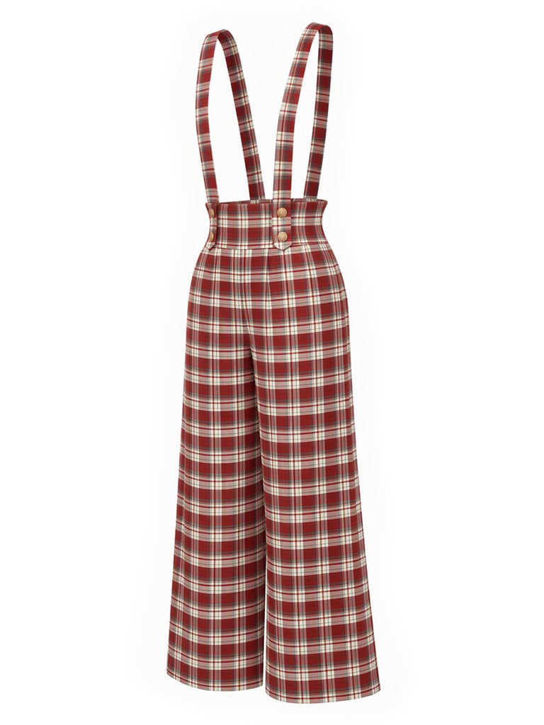 红黑拼色 1970s Plaid Jumpsuit 4