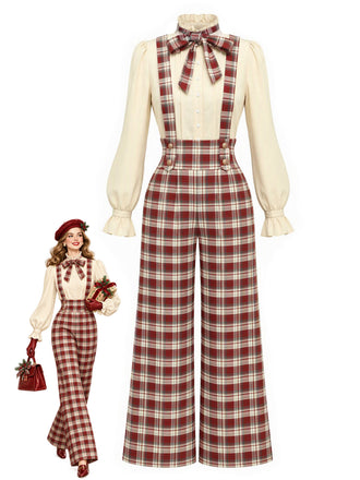 红黑拼色 1970s Plaid Jumpsuit 9