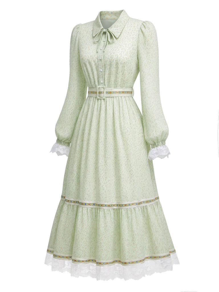 [Pre-Sale] 1930s Pastoral Print Ribbon Trim Midi Dress 2