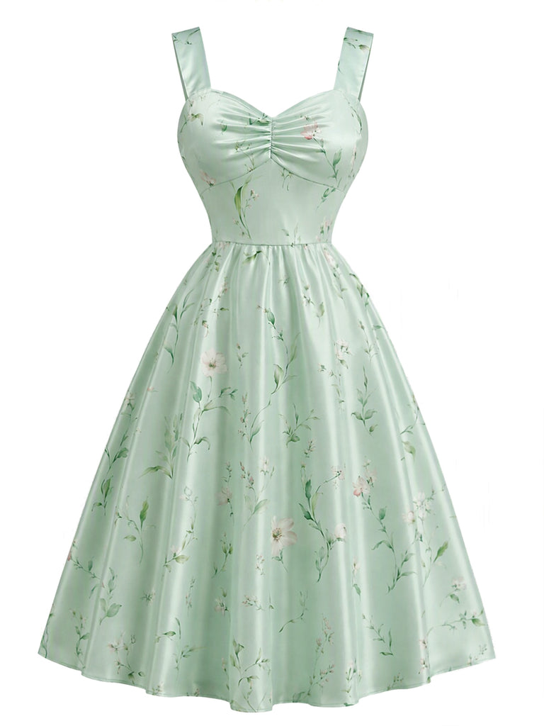 2PCS 1940s Sweetheart Satin Floral Dress With Bolero Jacket
