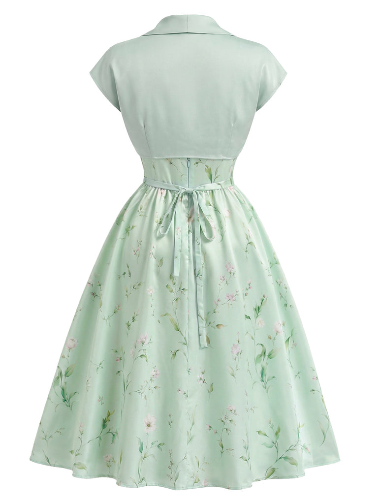 2PCS 1940s Sweetheart Satin Floral Dress With Bolero Jacket