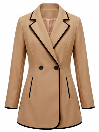 Khaki 1940s Camel Patchwork Lapel Paneled Jacket