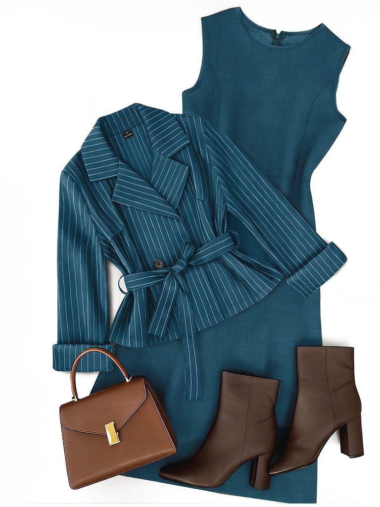 Blazer and Solid Color Skirt Set 7