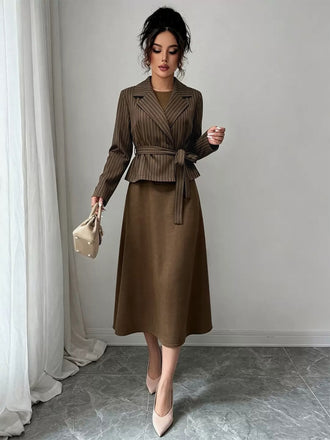 Blazer and Solid Color Skirt Set 14