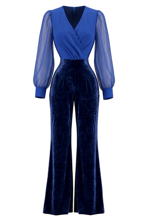 Cobalt Blue 1970s Velvet Jumpsuit 1