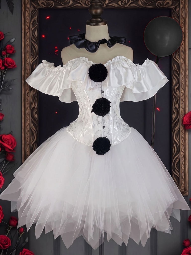1950s Halloween Clown Off-Shoulder Corset & Skirt Costume Set