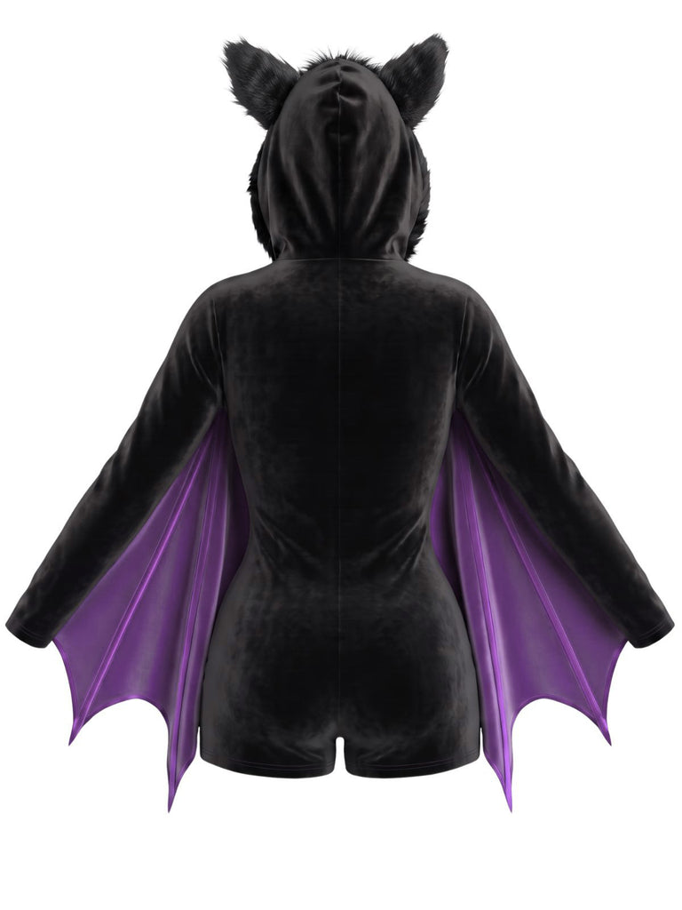 [Pre-Sale] Purple 1960s Halloween Bat Wing Hooded Velvet Romper