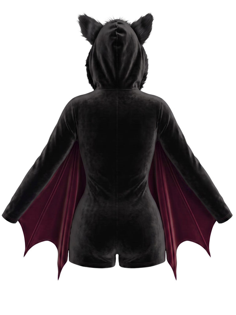 [Pre-Sale] Purple 1960s Halloween Bat Wing Hooded Velvet Romper