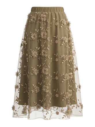 Floral Embroidered Mesh Vacation Mini Skirt 1