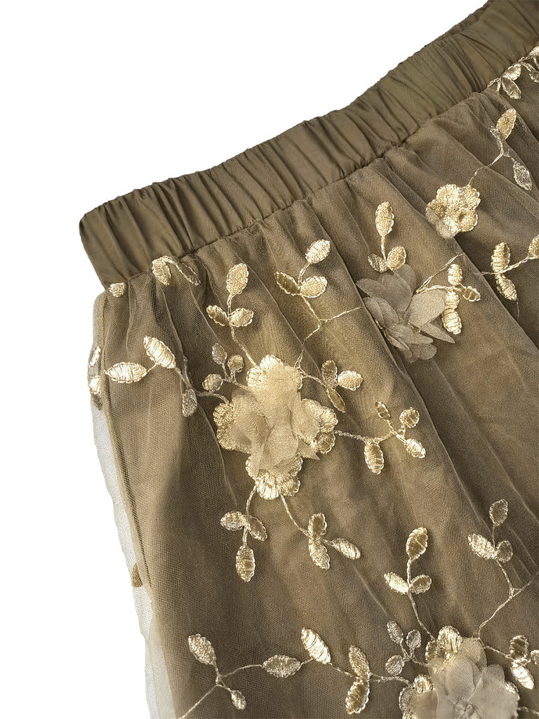 Floral Embroidered Mesh Vacation Mini Skirt 3