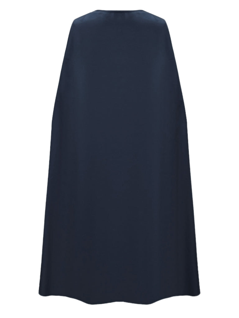 Navy Blue 1970s Queen Cosplay Pleated Dress with Cape