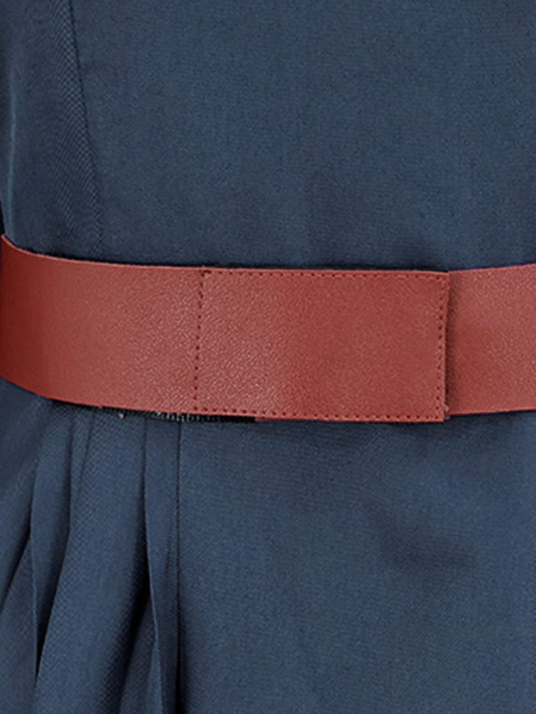 Navy Blue 1970s Queen Cosplay Pleated Dress with Cape