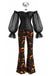 2PCS 1970s Gothic Off Shoulder Sheer Corset & Pumpkin Pants