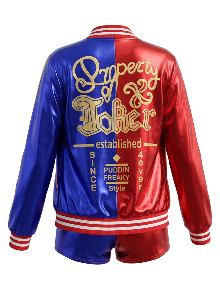 Red & Blue 1980s Metallic Letter Print Jester Costume Set