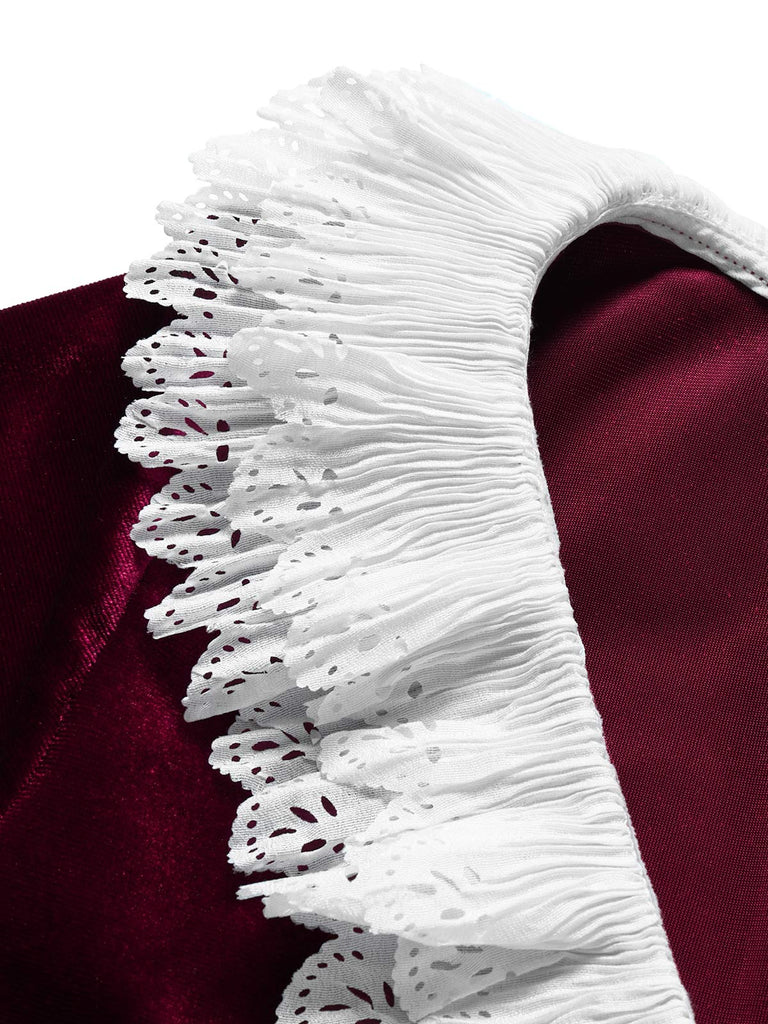 [Pre-Sale] 1950s Wine Red Velvet Ruffle Midi Dress 7