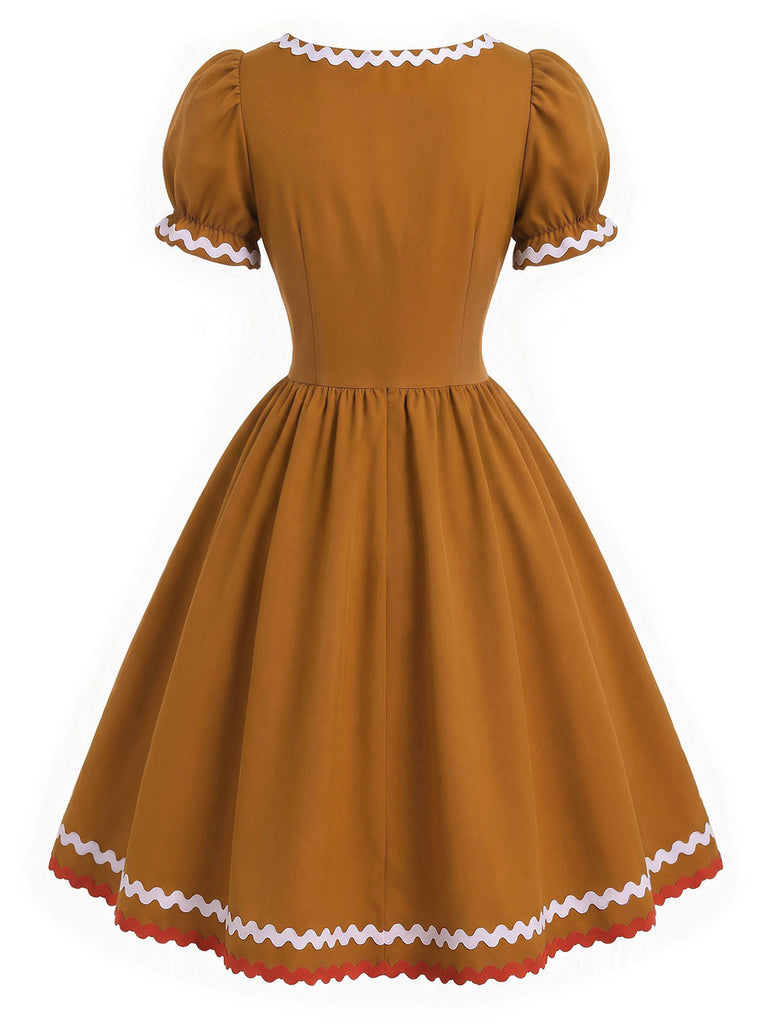 Light Brown 1960s Christmas Dress 4