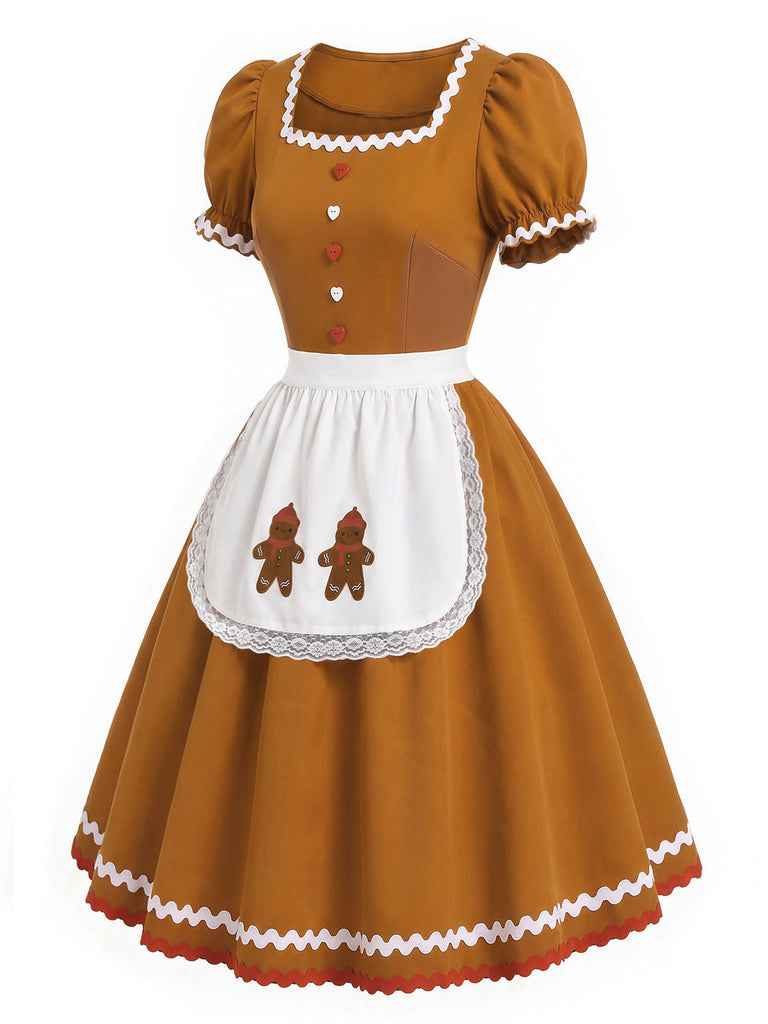 Light Brown 1960s Christmas Dress 7