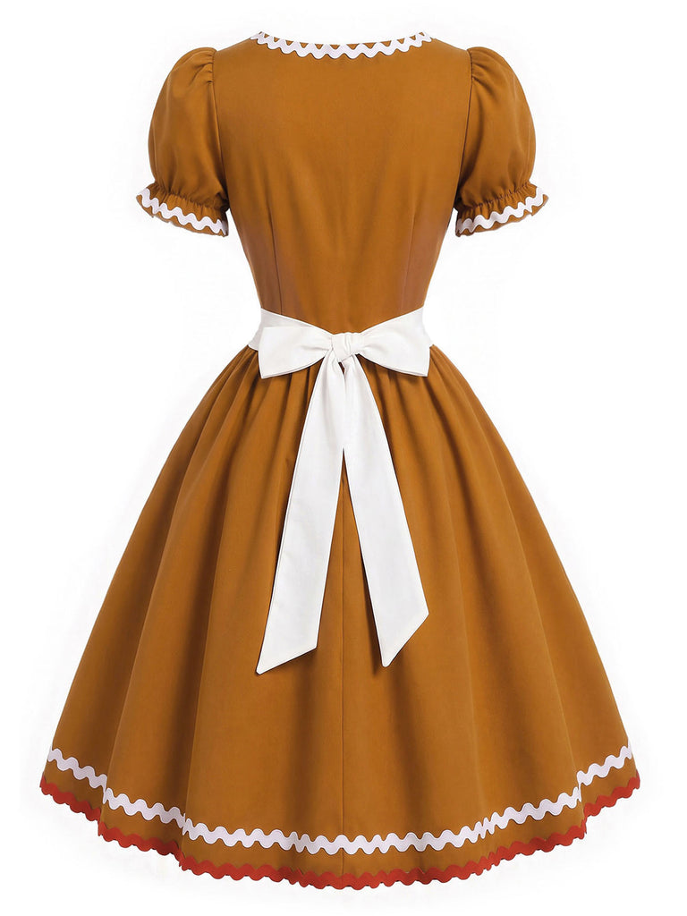 Light Brown 1960s Christmas Dress 8