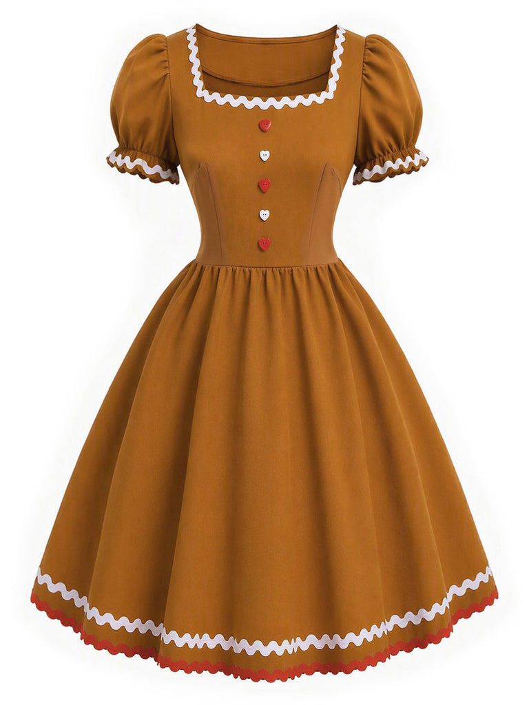 Light Brown 1960s Christmas Dress 13