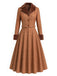 [Pre-Sale] 2PCS Brown 1940s Plaid Faux-Fur Notched Cropped Jacket & Skirt