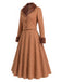 [Pre-Sale] 2PCS Brown 1940s Plaid Faux-Fur Notched Cropped Jacket & Skirt