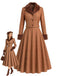 [Pre-Sale] 2PCS Brown 1940s Plaid Faux-Fur Notched Cropped Jacket & Skirt