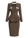 [Pre-Sale] 2PCS 1940s Herringbone Stand Collar Ruffled Jacket & Pencil Skirt