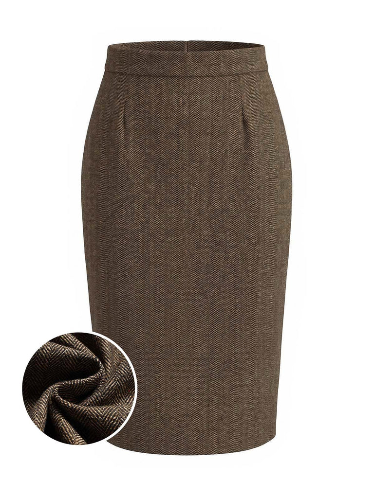 Light Brown 1940s Plaid Dress 6