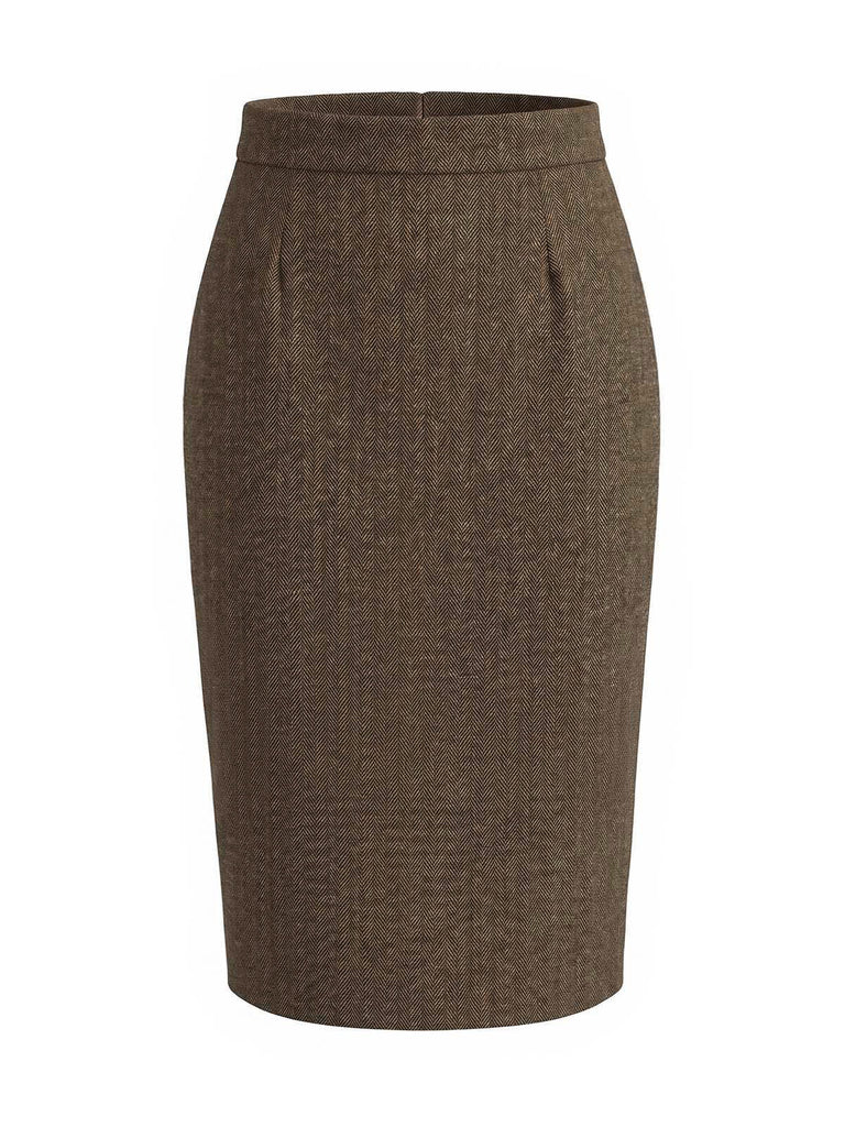 Light Brown 1940s Plaid Dress 7