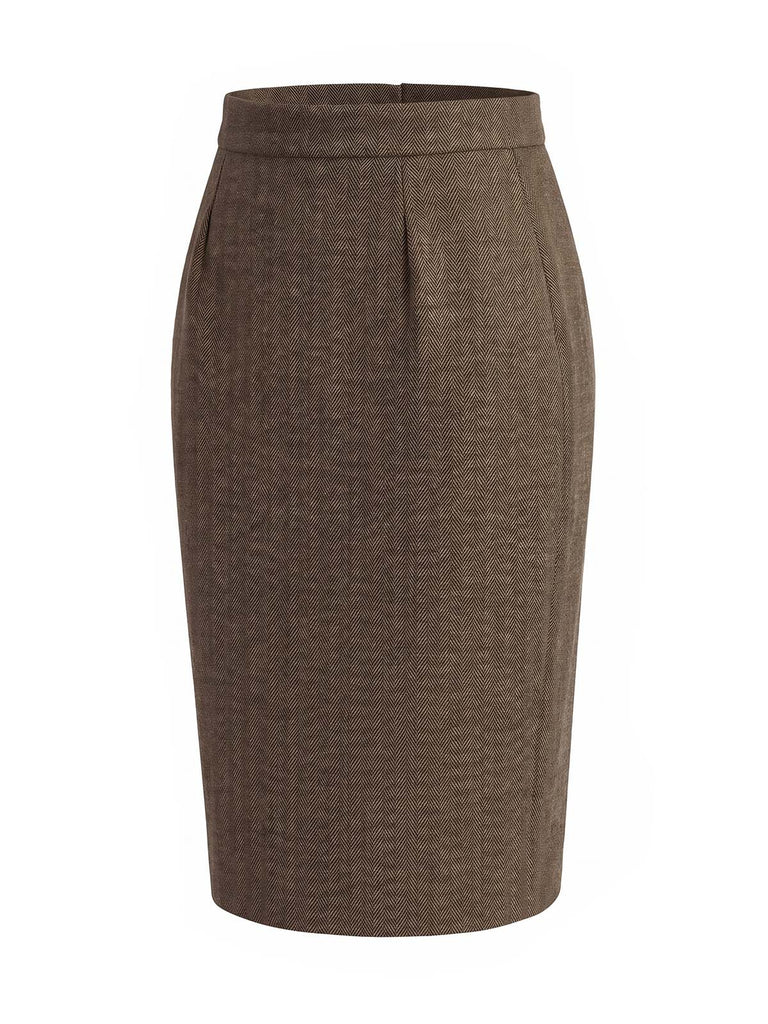 Light Brown 1940s Plaid Dress 8