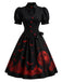 [Pre-Sale] Black 1950s Bat Moon Print Heart Cutout Swing Dress