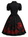 [Pre-Sale] Black 1950s Bat Moon Print Heart Cutout Swing Dress