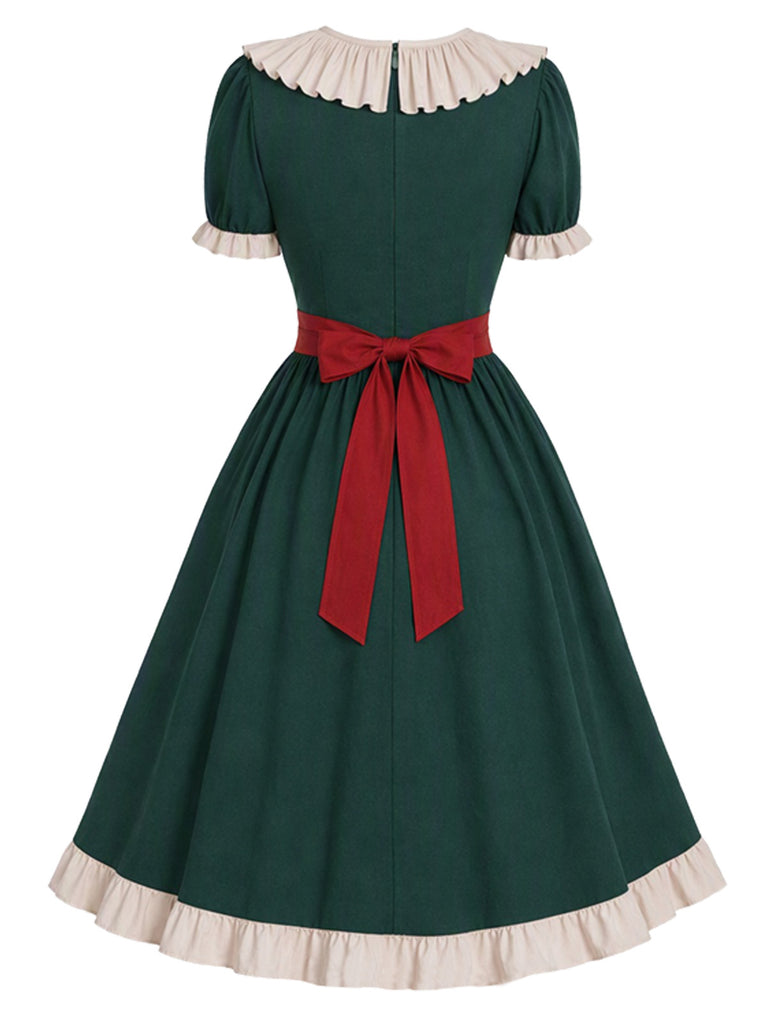 [Pre-Sale] 1950s Christmas Ruffle Red Green Midi Dress 1