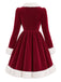 红白拼色 1950s Christmas Bow Dress 3