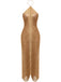 Fringe Halter Back Slit Evening Maxi Dress 3