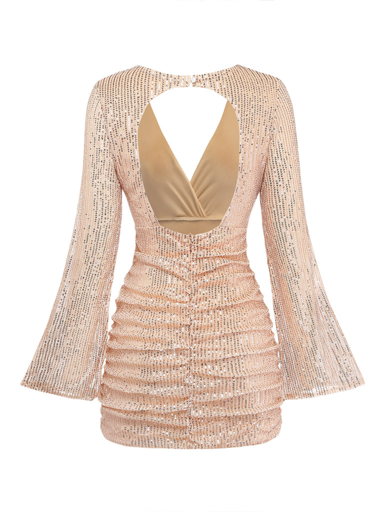 Sequin V Neck Asymmetric Bodycon Mini Dress 4