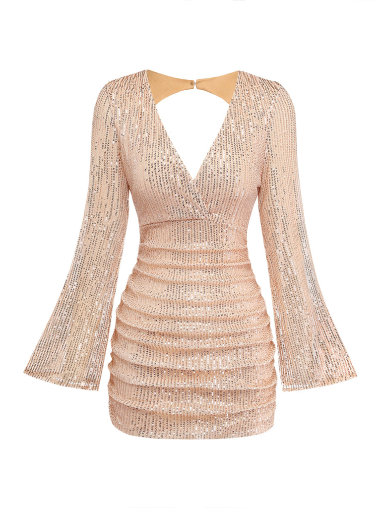 Sequin V Neck Asymmetric Bodycon Mini Dress 5
