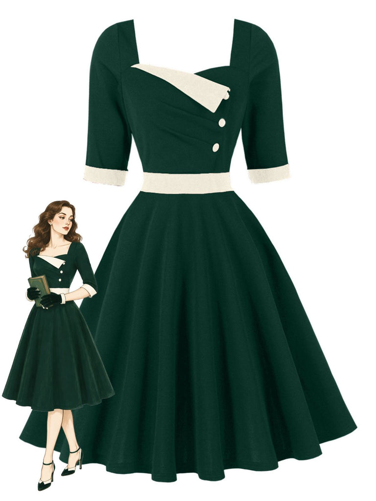 Color Block Square Neck Fit and Flare Dress 1