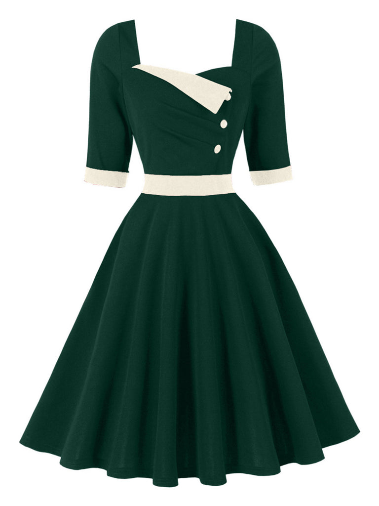 Color Block Square Neck Fit and Flare Dress 2