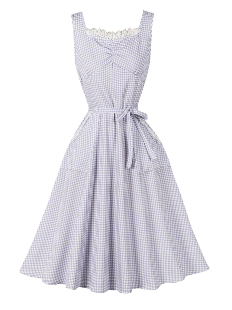 Plaid Lace Trim Pocket Fit and Flare Dress 2