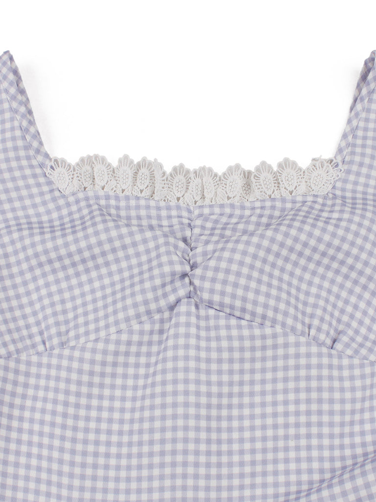 Plaid Lace Trim Pocket Fit and Flare Dress 5