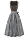Gray 1950s Faux Suede Square Neck Dress & Floral Stripe Apron
