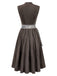 Gray 1950s Faux Suede Square Neck Dress & Floral Stripe Apron